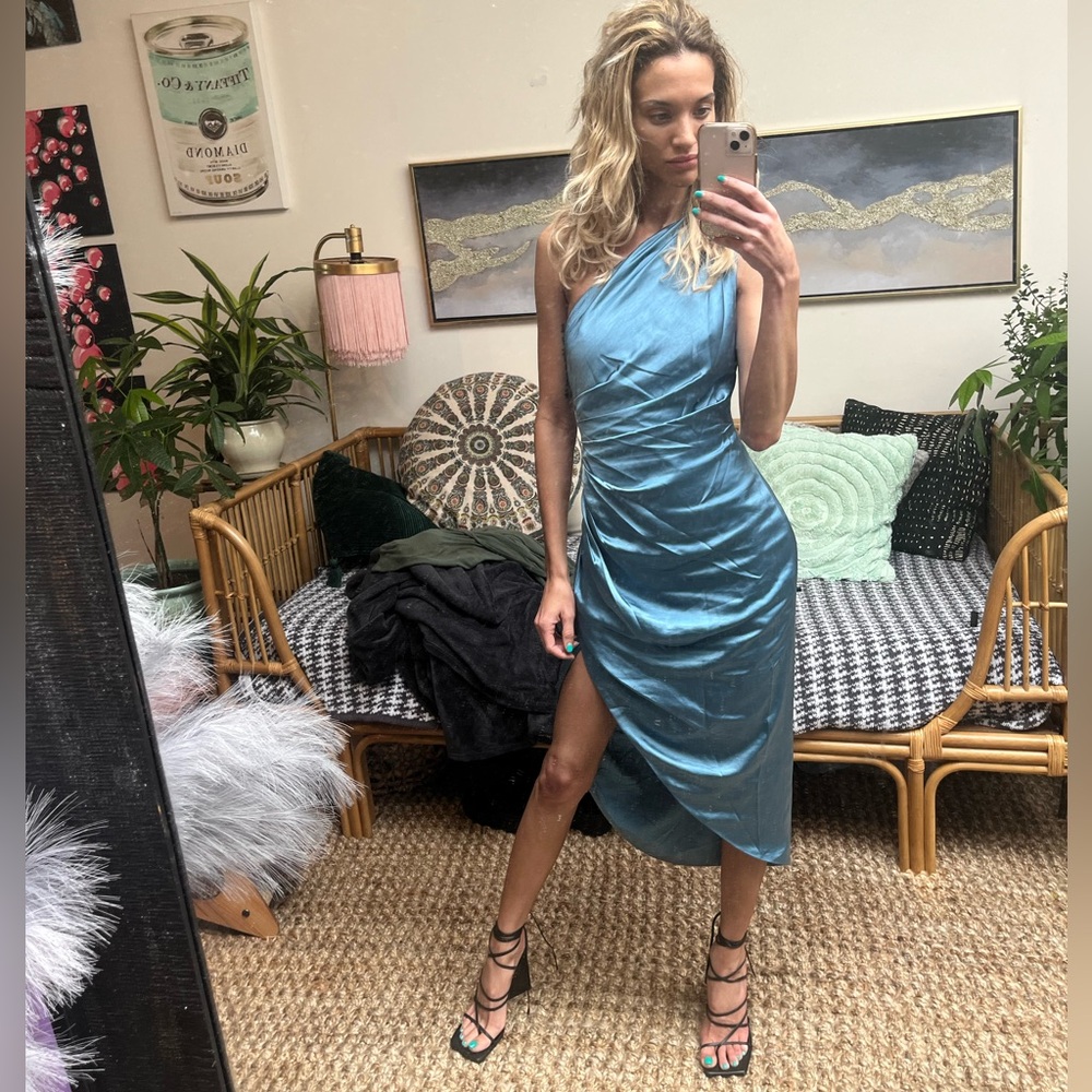 REVOLVE Blue Asymmetrical One-Shoulder Cocktail Dress